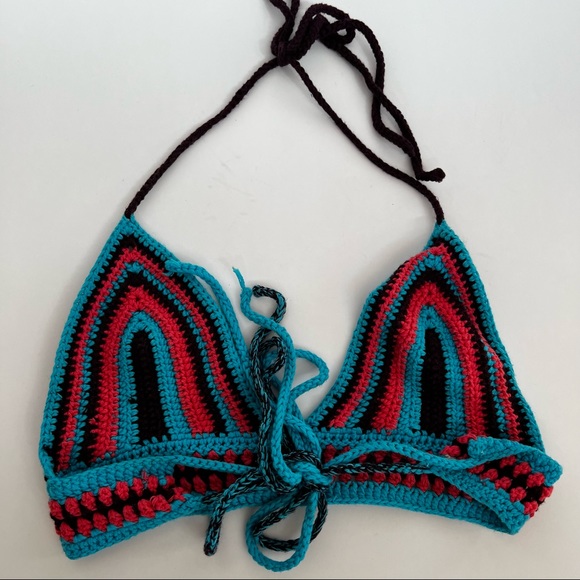 DIY Pink Turquoise Crochet Triangle Bikini Top I-7 - Picture 3 of 6